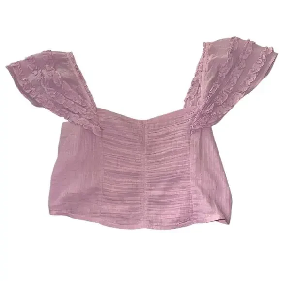Free People Thank You Very Sweetly Ruffle Crop Top Pink Size Large - Picture 3 of 8